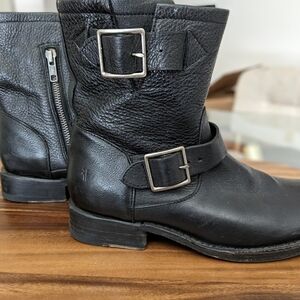 Frye Black Leather Combat Boots